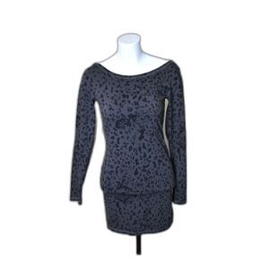 Vans Bodycon Mini Dress Long Sleeve Leopard Cheetah Black Grey Low Back Small